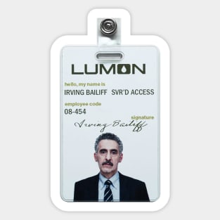 Severance series lumon industries IRVING BAILIFF Badge fan works graphic design by ironpalette Sticker